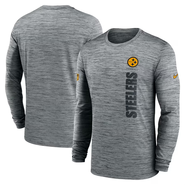 Men's Pittsburgh Steelers Gray 2024 Sideline Team Velocity Performance Long Sleeve T-Shirt